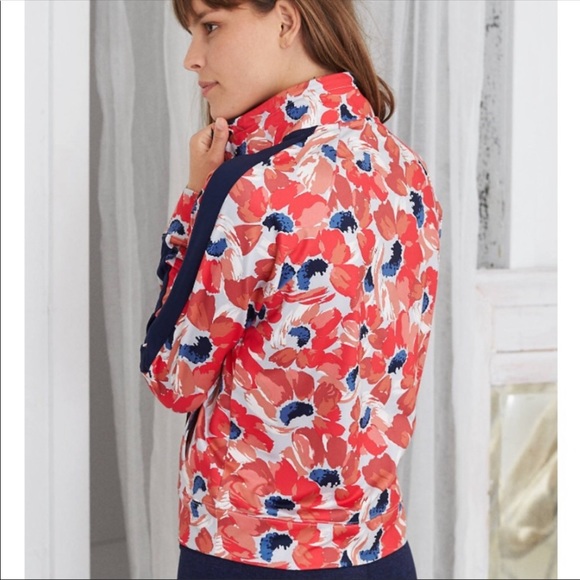 aerie Red Floral Print Track Workout Bomber Jacket - Picture 2 of 11
